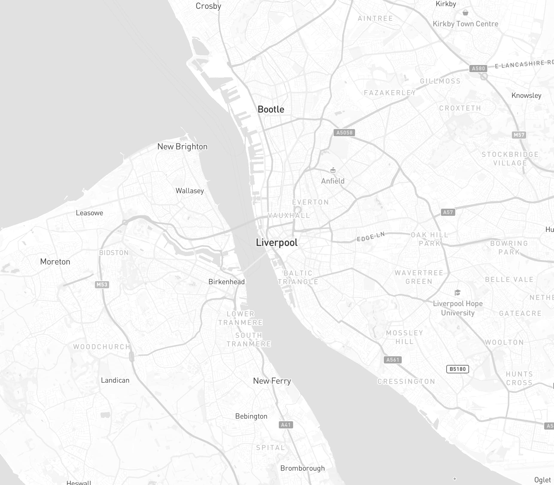 Map of Liverpool showing local search results