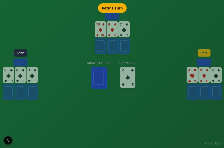 Real-Time Multiplayer Card Game interface