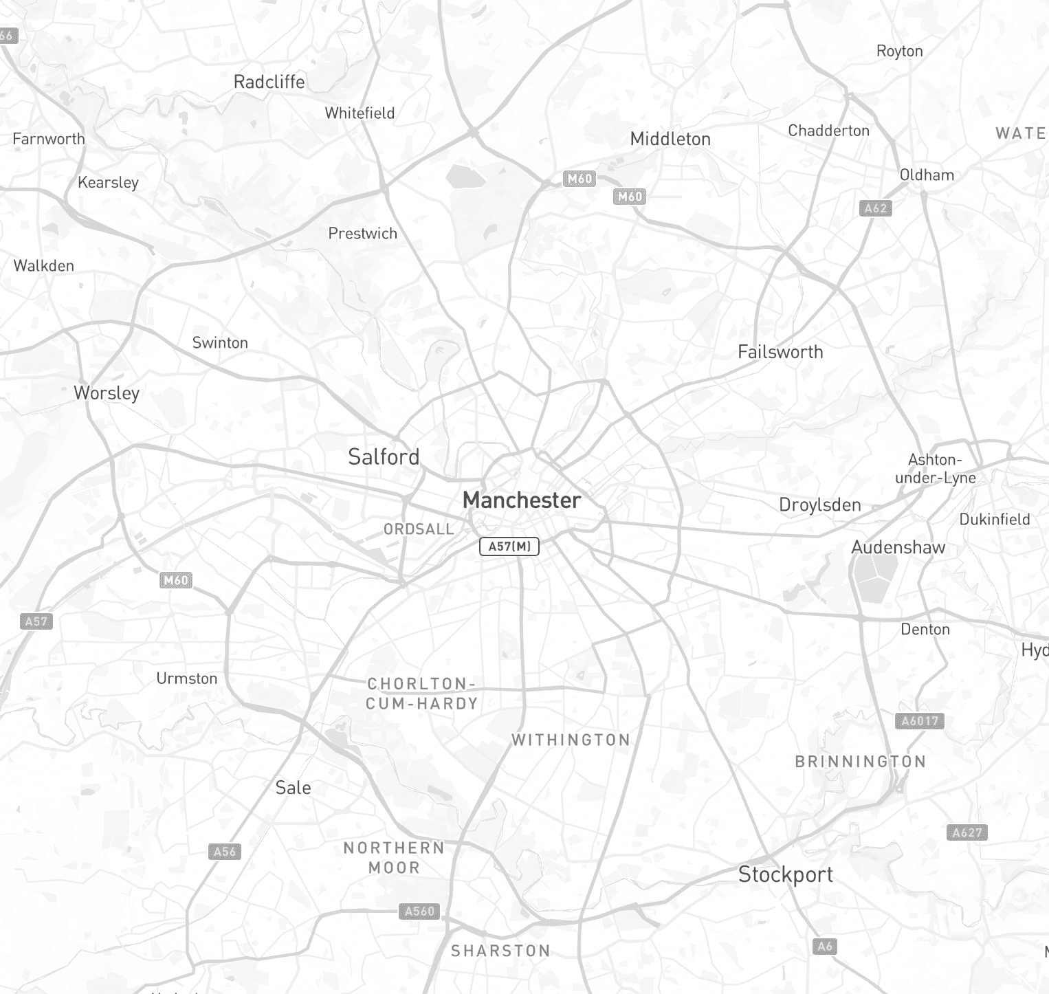Manchester business district with search result overlays
