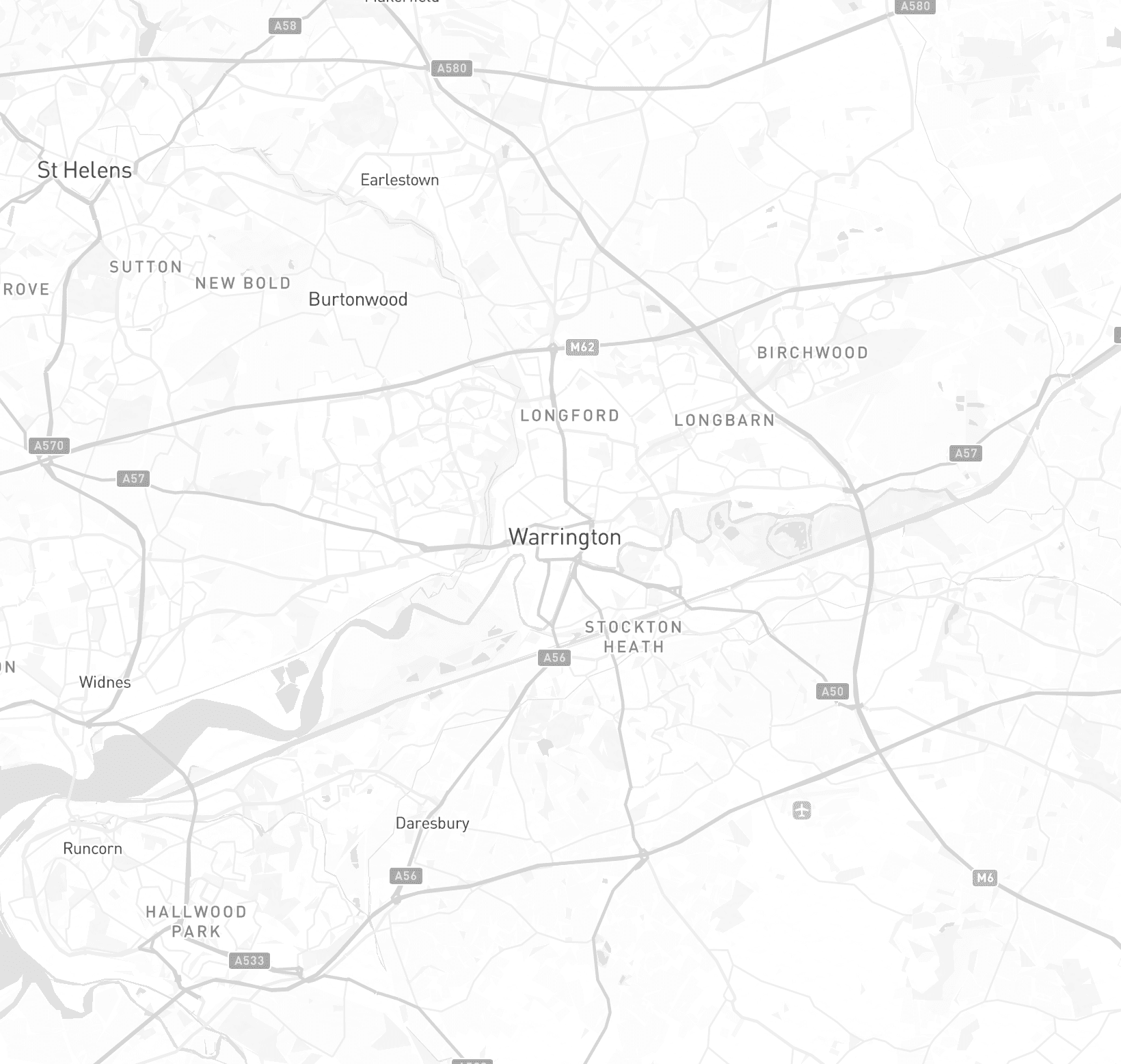 Map showing Warrington local search results