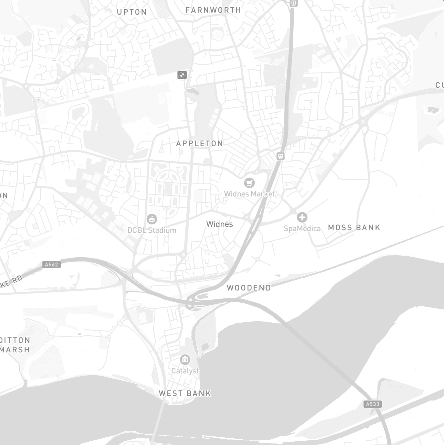 Widnes and Mersey Gateway area with web development elements